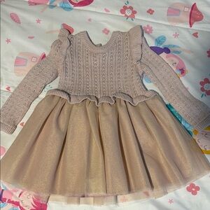 cupcakes & cashmere Pink Knit Bodice with Shimmery Gold Tulle Skirt